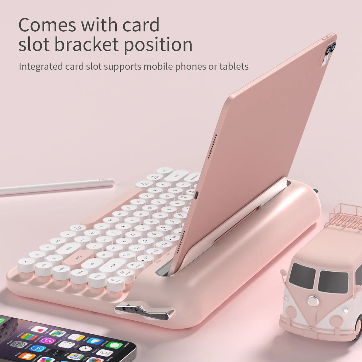 AJAZZ AF84 Wireless Membrane Keyboard 2.4G-Bluetooth Typewriter Style Female Office Keyboard Supports Multiple Systems
