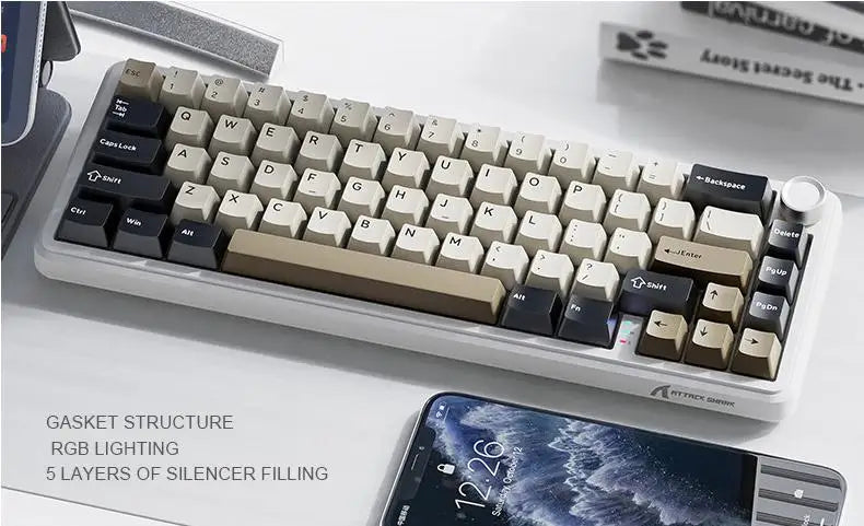 Attack Shark X66 RGB Wireless Mechanical Keyboard Hot-swappable Metal Knobs Gaming Keyboard For FPS Win Ma