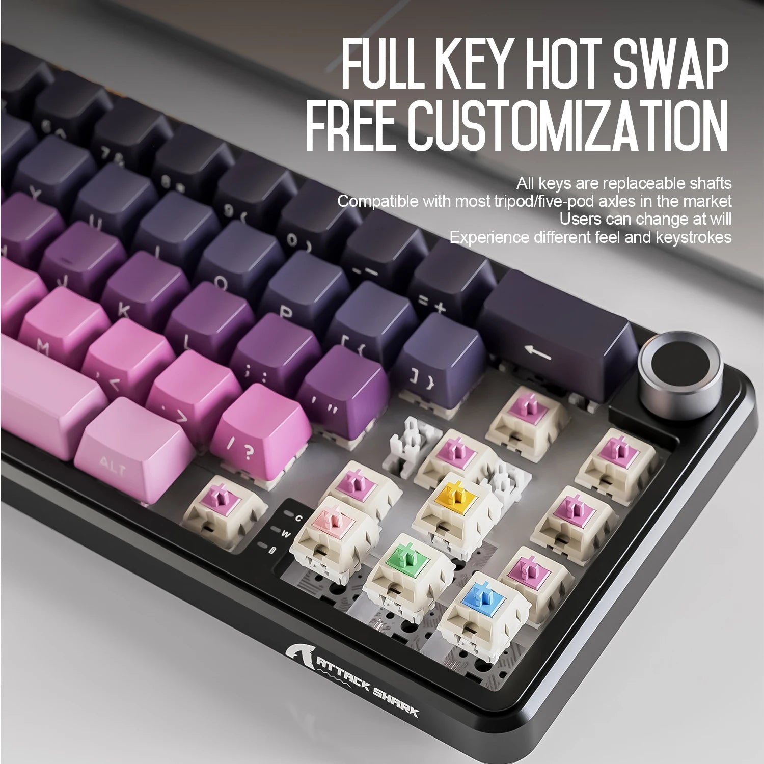 Attack Shark X66 RGB Wireless Mechanical Keyboard Hot-swappable Metal Knobs Gaming Keyboard For FPS Win Ma